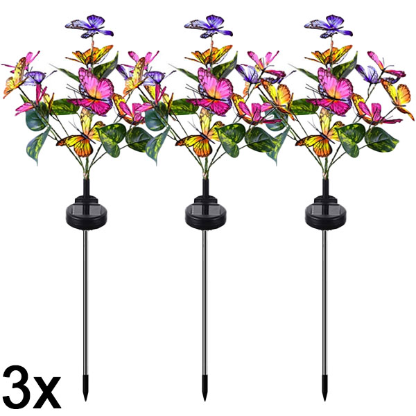 3x Solcelledrevne udendørs sommerfuglelamper | FLUTIX